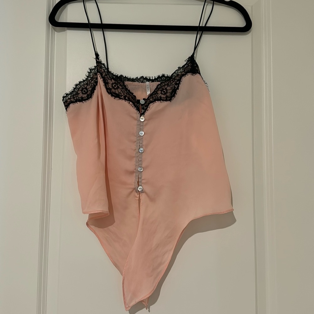 Pink silky tie tank top